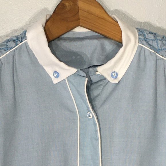 Vintage Polly Flinders Hand Smocked Button Front Blue Dress Girls 12 (Women's L) - Picture 11 of 15